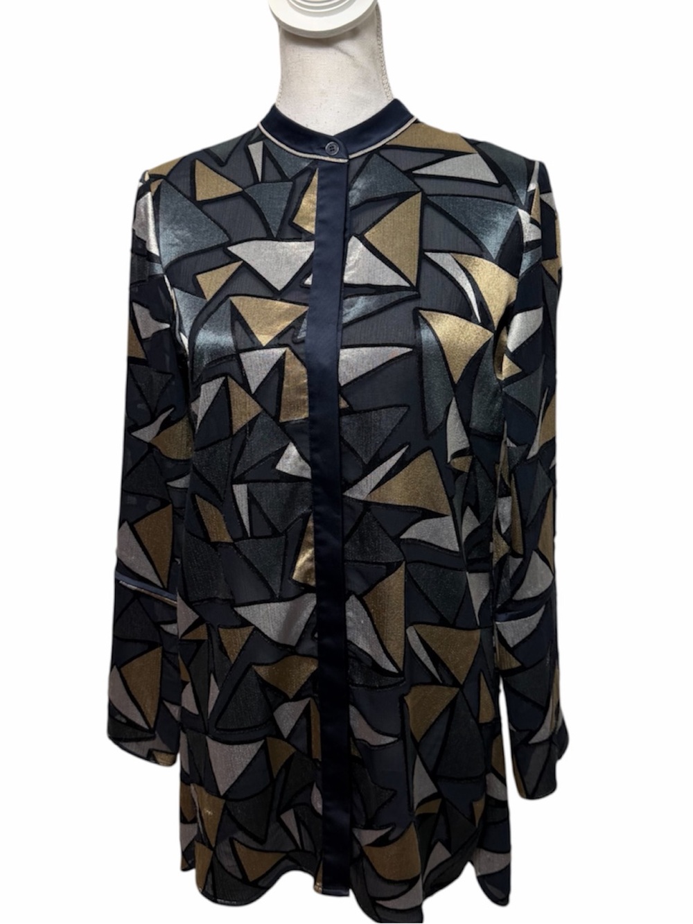 Lafayette 148 New York Desra Metallic Burnout Blouse Women's Small